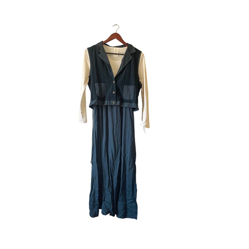 NWT vintage green long sleeve‎ midi dress with matching vest size large